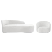 Kit Divã Recamier Orgânico França 160cm Lado Direito e Poltrona Amore Bouclé Branco