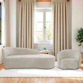 Kit Divã Recamier Orgânico França 160cm Lado Direito e Poltrona Amore Linho Bege