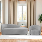 Kit Divã Recamier Orgânico França 160cm Lado Direito e Poltrona Amore Linho Cinza Claro