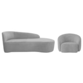 Kit Divã Recamier Orgânico França 160cm Lado Direito e Poltrona Amore Linho Cinza Claro