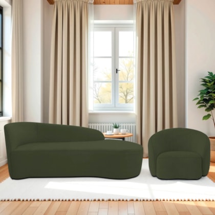 Kit Divã Recamier Orgânico França 160cm Lado Direito e Poltrona Amore Linho Verde