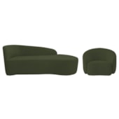 Kit Divã Recamier Orgânico França 160cm Lado Direito e Poltrona Amore Linho Verde