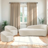 Kit Divã Recamier Orgânico França 160cm Lado Esquerdo e 2 Poltronas Amore Bouclé Bege