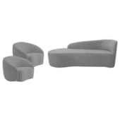Kit Divã Recamier Orgânico França 160cm Lado Esquerdo e 2 Poltronas Amore Bouclé Cinza