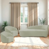 Kit Divã Recamier Orgânico França 160cm Lado Esquerdo e 2 Poltronas Amore Bouclé Verde Oliva