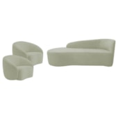 Kit Divã Recamier Orgânico França 160cm Lado Esquerdo e 2 Poltronas Amore Bouclé Verde Oliva