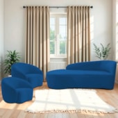 Kit Divã Recamier Orgânico França 160cm Lado Esquerdo e 2 Poltronas Amore Linho Azul Royal