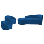 Kit Divã Recamier Orgânico França 160cm Lado Esquerdo e 2 Poltronas Amore Linho Azul Royal