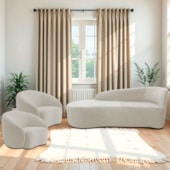 Kit Divã Recamier Orgânico França 160cm Lado Esquerdo e 2 Poltronas Amore Linho Bege