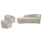 Kit Divã Recamier Orgânico França 160cm Lado Esquerdo e 2 Poltronas Amore Linho Bege