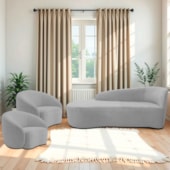 Kit Divã Recamier Orgânico França 160cm Lado Esquerdo e 2 Poltronas Amore Linho Cinza Claro