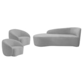 Kit Divã Recamier Orgânico França 160cm Lado Esquerdo e 2 Poltronas Amore Linho Cinza Claro