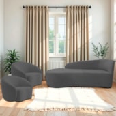 Kit Divã Recamier Orgânico França 160cm Lado Esquerdo e 2 Poltronas Amore Linho Cinza Escuro