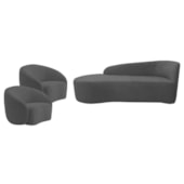 Kit Divã Recamier Orgânico França 160cm Lado Esquerdo e 2 Poltronas Amore Linho Cinza Escuro