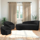 Kit Divã Recamier Orgânico França 160cm Lado Esquerdo e 2 Poltronas Amore Linho Preto