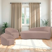 Kit Divã Recamier Orgânico França 160cm Lado Esquerdo e 2 Poltronas Amore Linho Rosê