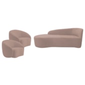 Kit Divã Recamier Orgânico França 160cm Lado Esquerdo e 2 Poltronas Amore Linho Rosê