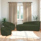 Kit Divã Recamier Orgânico França 160cm Lado Esquerdo e 2 Poltronas Amore Linho Verde