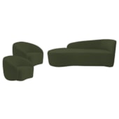 Kit Divã Recamier Orgânico França 160cm Lado Esquerdo e 2 Poltronas Amore Linho Verde