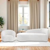 Kit Divã Recamier Orgânico França 160cm Lado Esquerdo e Poltrona Amore Bouclé Branco