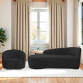 Kit Divã Recamier Orgânico França 160cm Lado Esquerdo e Poltrona Amore Bouclé Preto
