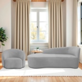 Kit Divã Recamier Orgânico França 160cm Lado Esquerdo e Poltrona Amore Linho Cinza Claro