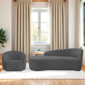 Kit Divã Recamier Orgânico França 160cm Lado Esquerdo e Poltrona Amore Linho Cinza Escuro