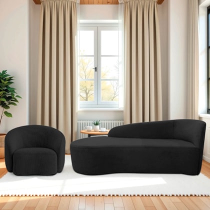 Kit Divã Recamier Orgânico França 160cm Lado Esquerdo e Poltrona Amore Linho Preto