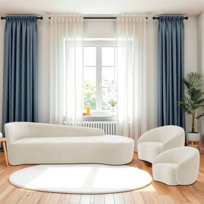 Kit Divã Recamier Orgânico França 180cm Lado Direito e 2 Poltronas Amore Bouclé Bege