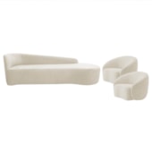 Kit Divã Recamier Orgânico França 180cm Lado Direito e 2 Poltronas Amore Bouclé Bege