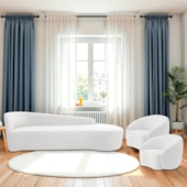 Kit Divã Recamier Orgânico França 180cm Lado Direito e 2 Poltronas Amore Bouclé Branco