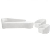 Kit Divã Recamier Orgânico França 180cm Lado Direito e 2 Poltronas Amore Bouclé Branco