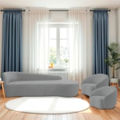 Kit Divã Recamier Orgânico França 180cm Lado Direito e 2 Poltronas Amore Bouclé Cinza
