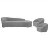 Kit Divã Recamier Orgânico França 180cm Lado Direito e 2 Poltronas Amore Bouclé Cinza