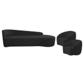 Kit Divã Recamier Orgânico França 180cm Lado Direito e 2 Poltronas Amore Bouclé Preto