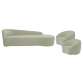 Kit Divã Recamier Orgânico França 180cm Lado Direito e 2 Poltronas Amore Bouclé Verde Oliva