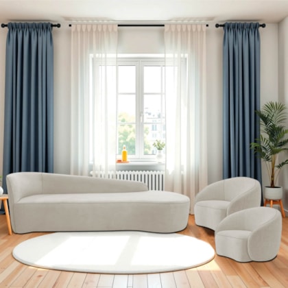 Kit Divã Recamier Orgânico França 180cm Lado Direito e 2 Poltronas Amore Linho Bege