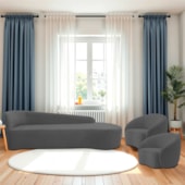 Kit Divã Recamier Orgânico França 180cm Lado Direito e 2 Poltronas Amore Linho Cinza Escuro