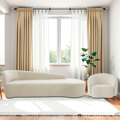 Kit Divã Recamier Orgânico França 180cm Lado Direito e Poltrona Amore Bouclé Bege