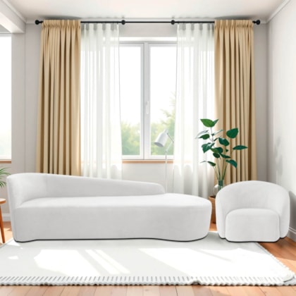 Kit Divã Recamier Orgânico França 180cm Lado Direito e Poltrona Amore Bouclé Branco