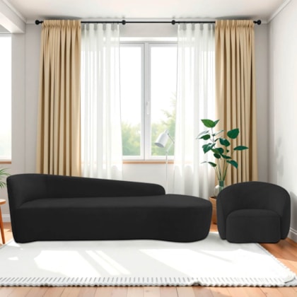 Kit Divã Recamier Orgânico França 180cm Lado Direito e Poltrona Amore Bouclé Preto