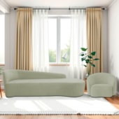 Kit Divã Recamier Orgânico França 180cm Lado Direito e Poltrona Amore Bouclé Verde Oliva