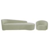 Kit Divã Recamier Orgânico França 180cm Lado Direito e Poltrona Amore Bouclé Verde Oliva