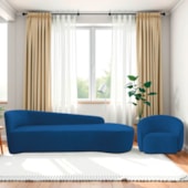 Kit Divã Recamier Orgânico França 180cm Lado Direito e Poltrona Amore Linho Azul Royal