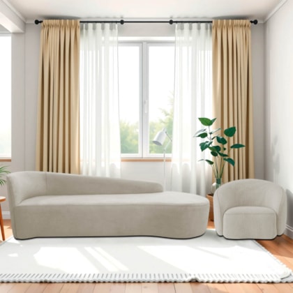 Kit Divã Recamier Orgânico França 180cm Lado Direito e Poltrona Amore Linho Bege