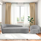 Kit Divã Recamier Orgânico França 180cm Lado Direito e Poltrona Amore Linho Cinza Claro