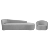 Kit Divã Recamier Orgânico França 180cm Lado Direito e Poltrona Amore Linho Cinza Claro