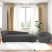 Kit Divã Recamier Orgânico França 180cm Lado Direito e Poltrona Amore Linho Cinza Escuro