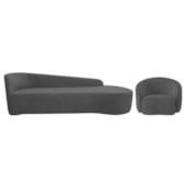 Kit Divã Recamier Orgânico França 180cm Lado Direito e Poltrona Amore Linho Cinza Escuro