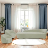 Kit Divã Recamier Orgânico França 180cm Lado Esquerdo e 2 Poltronas Amore Bouclé Verde Oliva